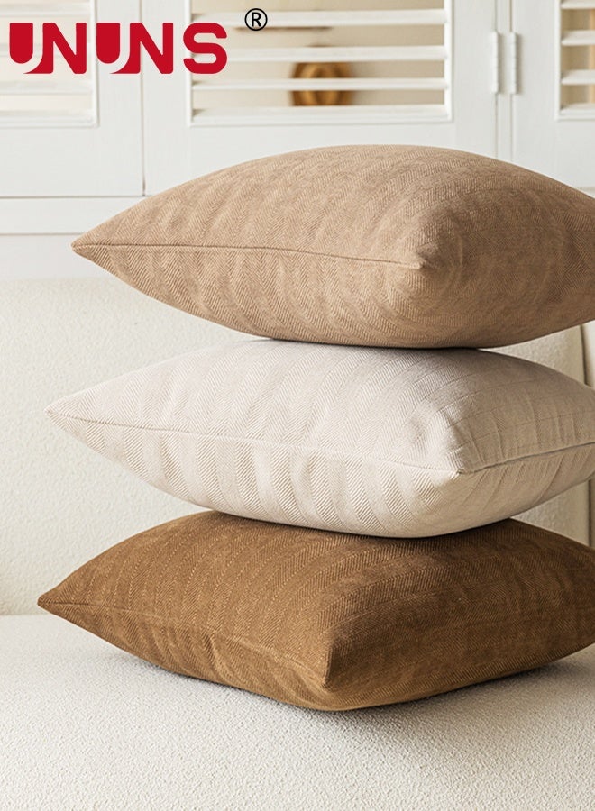 UNUNS Throw Pillow Covers,Pack of 3 Couch Throw Pillow Covers Neutral Chenille Soft Decorative Pillow Covers Boho Cushion Covers for Home Decor Sofa Bedroom Living Room（45*45cm） - Image 1